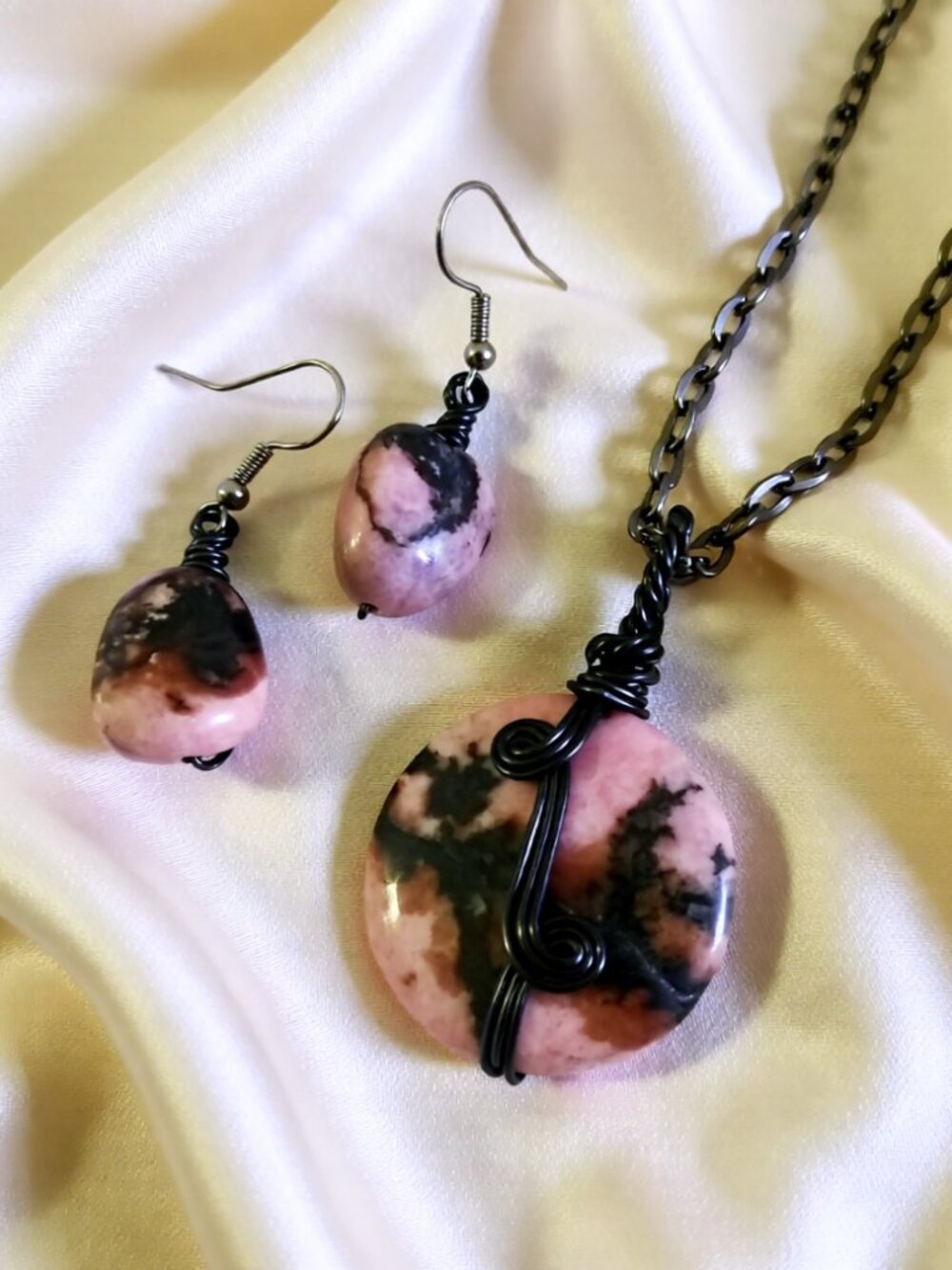 Handmade: Blush ~ Pale Pink ~ Rhodonite Pendant/Necklace & Matching Earrings